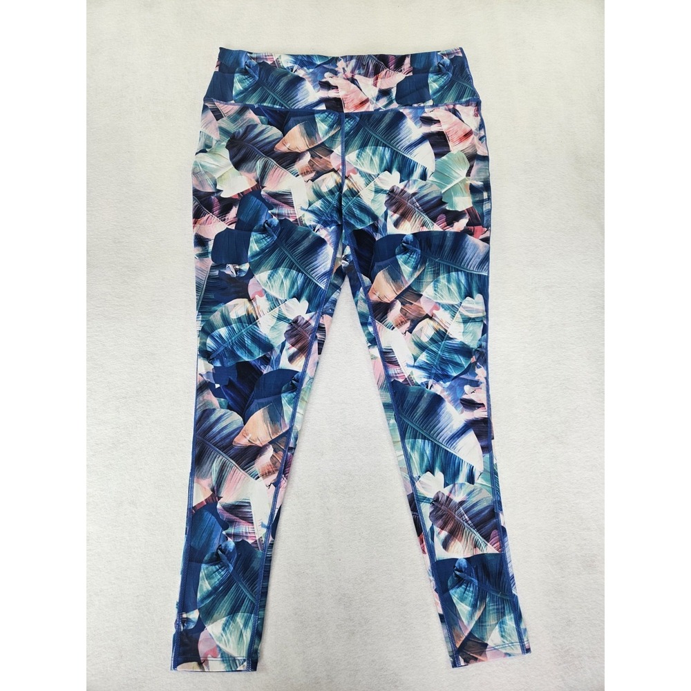 Reel Legends Womens XL Leggings Tropical Palm Print High Waist 7/8 Length 27"